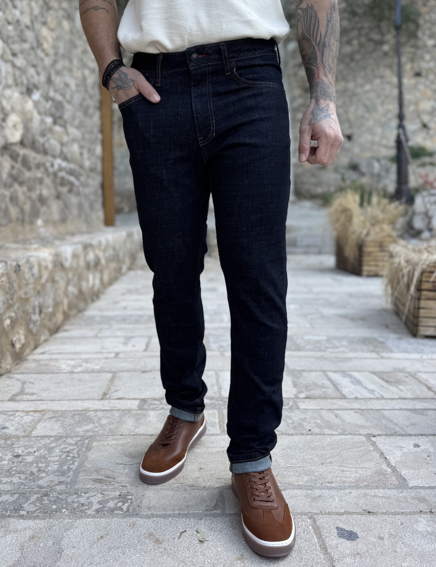 Ανδρικό blue black τζιν ελαστικό ίσια γραμμή GB5735